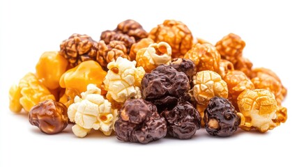 Poster - Colorful assortment of gourmet popcorn varieties including caramel, cheese, and chocolate perfect for movie nights and festive gatherings