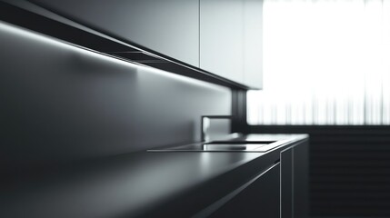 Aufkleber - Sleek minimalist modern kitchen interior featuring streamlined cabinetry and natural light for a sophisticated aesthetic