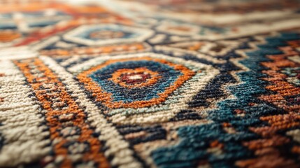 Aufkleber - Close up of textured vintage carpet showcasing colorful geometric patterns in muted tones with room for text or design elements