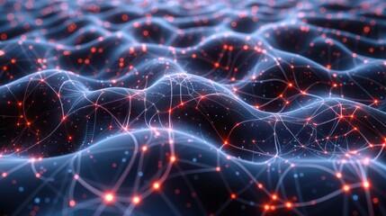 Poster - Abstract representation of interconnected networks with glowing nodes in a dark environment