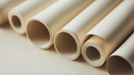 Poster - Rolled paper reams stacked in a neat arrangement showcasing a mock up design template for creative projects and presentations.