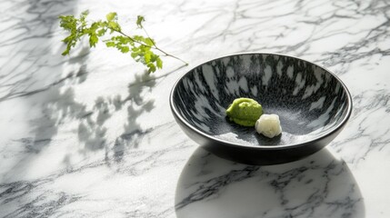Poster - Salmon Sashimi with Wasabi and Ginger on Elegant Marble Table Setting