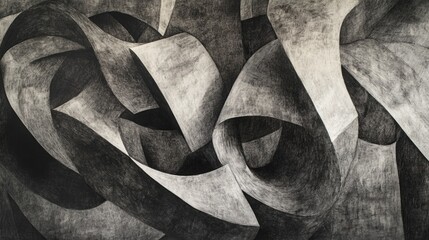 Poster - Abstract charcoal artwork featuring dynamic textures and curves with ample negative space for customizable text or branding.