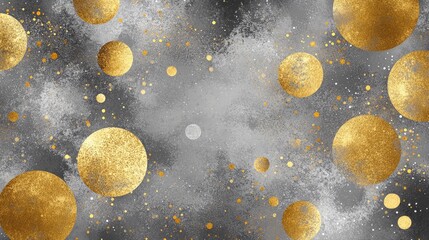 Sticker - Elegant Silver and Gold Glitter Bokeh Circles on a Dark Background for Festive and Decorative Use