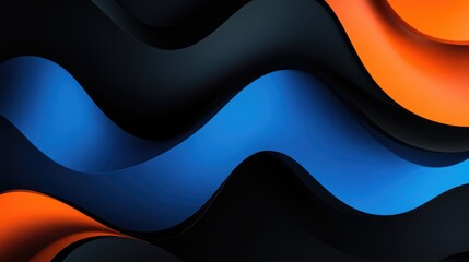 Poster - Vibrant Blue Black and Orange Abstract Waves Design with Empty Space for Custom Text or Branding