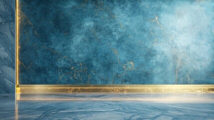 Poster - elegant blue and gold marble texture wall with ample copyspace ideal for text and promotions