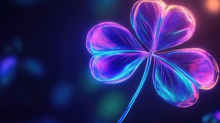 Aufkleber - Vibrant neon clover illustration with glowing lines against a dark background creating a stunning digital aesthetic.