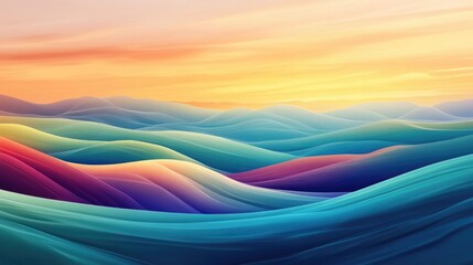 Aufkleber - Vibrant abstract landscape depicting rolling waves of color under a sunset sky creating a serene and tranquil atmosphere.