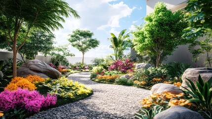 Poster - Sensory Garden Pathway with Vibrant Plants Promoting Tranquility and Wellness in a Natural Setting
