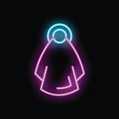 Poster - Neon towel icon glowing in vector illustration with blue and pink colors on dark background