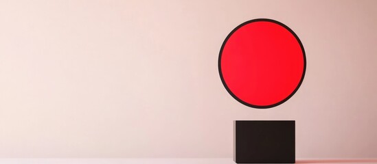 Poster - Red Circle Symbol on Neutral Background with Blank Copy Space for Text or Branding