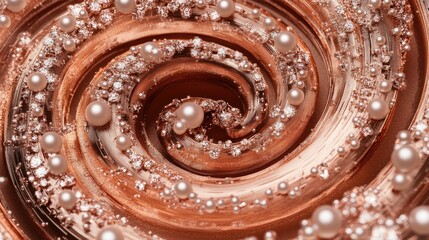 Poster - Rose gold metal coils adorned with delicate pearls and sparkling jewelry in an elegant abstract swirl design.