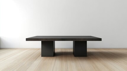 Aufkleber - Modern minimalist presentation desk on wooden floor against neutral backdrop showcasing sleek home decor style.
