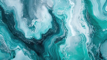 Poster - aerial view of abstract teal and grey marble texture with elegant swirls creating a stunning natural