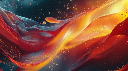 Poster - Vibrant abstract waves of red yellow and orange creating dynamic movement in a digital space landscape