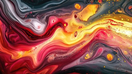 Poster - Vibrant abstract waves in shades of red yellow and orange blending seamlessly in a dynamic digital space background