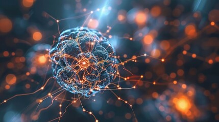 Poster - Abstract representation of a molecular structure with glowing connections in a digital space