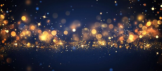 Poster - Navy blue and gold bokeh light abstract background for New Year and Christmas with space for text in a starry galaxy theme wallpaper