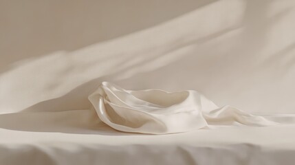 Poster - Minimalist still life of silky fabric in soft colors creating a dreamy tranquil atmosphere with natural light enhancing texture and elegance