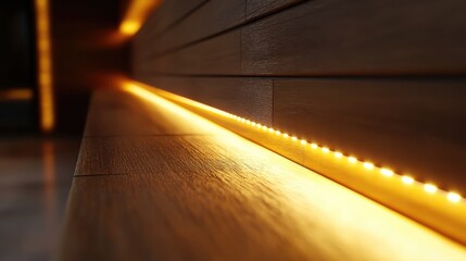 Poster - Warm LED Light Strip Accentuating Modern Wooden Cabinetry in a Stylish Interior Setting