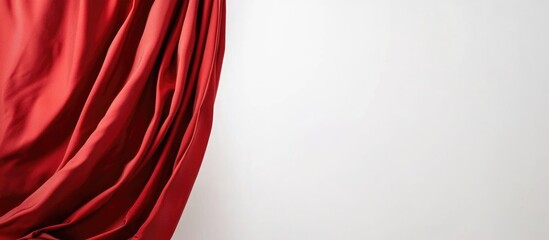 Poster - Red curtain elegantly draped against a white background providing ample blank space for text or branding elements.