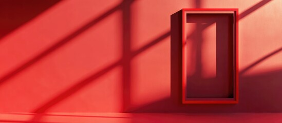 Poster - Minimalist Red Frame Casting Window Shadows with Copy Space for Text in Modern Interior Design Setting