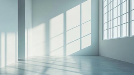 Aufkleber - Sleek minimalist home interior design showcasing sunlight through large windows in a bright white color scheme