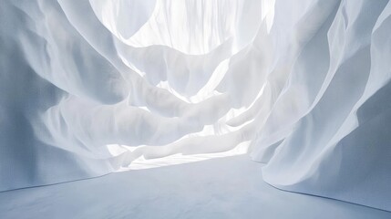 Poster - Minimalist Studio Space with Flowing White Drapery and Soft Natural Lighting