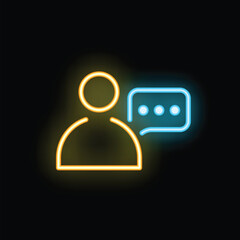 Poster - Abstract neon icon of a person with a speech bubble, symbolizing communication and online messaging