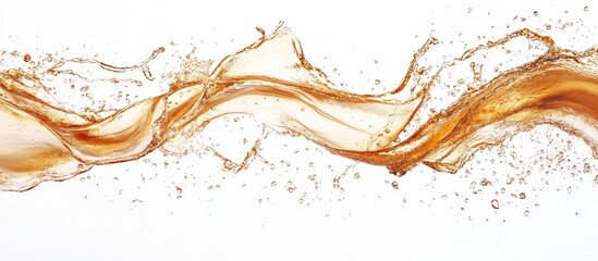 Poster - Energetic liquid motion with splashes on a white background showcasing dynamic flow and ample empty space for creative text placement
