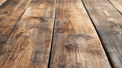 Aufkleber - Rustic wooden tabletop surface texture with blurred white bokeh background in a high angle view for creative design or photography use