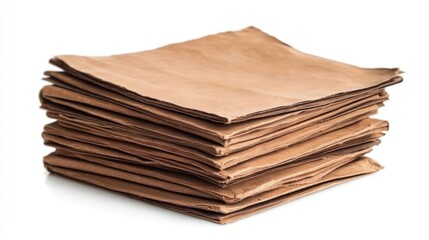 Poster - Stack of vintage brown paper sheets isolated on white background with ample empty space for text or design elements