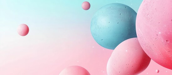 Poster - Abstract Blue and Pink Cosmic Background with Spheres and Empty Space for Text Ideal for Galactic Wall Art and Decorative Use