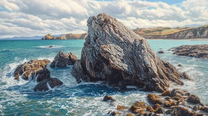 Poster - Serpentine Rock Formation in Coastal Waters with Dramatic Sky and Scenic Landscape