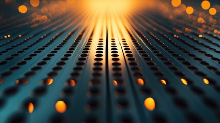 Aufkleber - Abstract industrial perspective of a stainless steel grate featuring dotted patterns and light effects in warm gradients and dynamic depth.