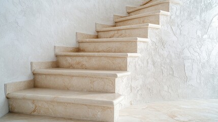 Poster - elegant minimalist marble staircase design in bright empty space showcasing light cream stone steps 