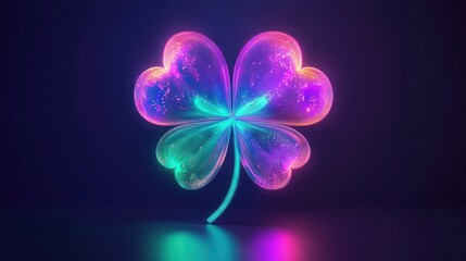 Sticker - Vibrant neon clover illustration with glowing effects on dark background for digital art and design projects