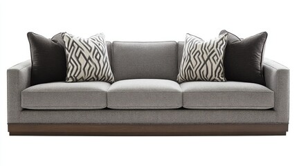 Aufkleber - Modern Gray Sofa with Stylish Geometric Pillows and Sleek Design for Contemporary Living Spaces