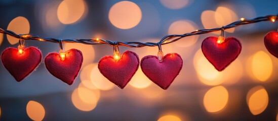 Poster - Glowing red heart garland with bokeh lights representing love support and hope for resilience and positivity in challenging times