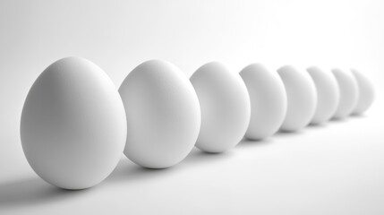 Aufkleber - Plain white eggs arranged in a neat row on a soft white background for a minimalist and clean aesthetic.