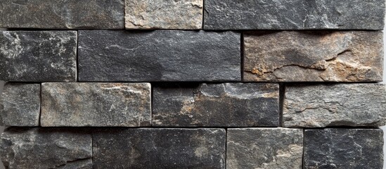 Poster - Rustic Rectangular Black Stripe Anthracite Stone Texture Wall or Floor Tiles with Empty Copyspace for Custom Text Design