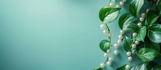 Aufkleber - String of pearls and pothos plants with lush green leaves and pearls in a serene setting featuring ample space for text and creative designs