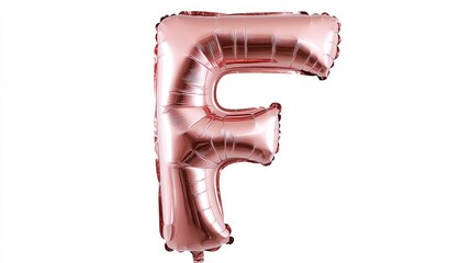 Poster - Rose Gold Inflatable Helium Balloon Letter F on White Background Foil Balloon Uppercase Alphabet Decoration for Celebrations