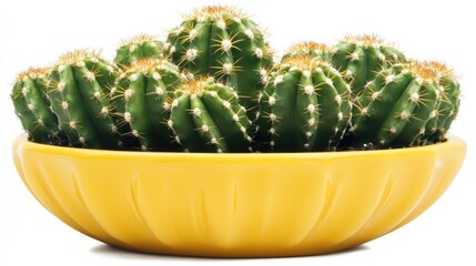 Poster - Cactus Arrangement in Bright Yellow Pot Isolated on White Background for Home Decor and Interior Design Concepts