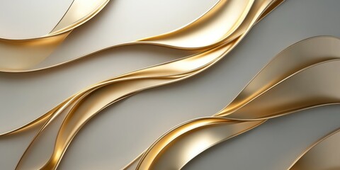 Poster - Elegant golden curves and spirals on a soft gray background with ample space for text or branding placement in a sophisticated design.