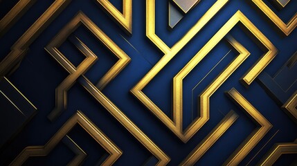 Aufkleber - Elegant Gold and Blue Abstract Geometric Design with Intricate Lines and Shapes Ideal for Modern Backgrounds and Creative Projects