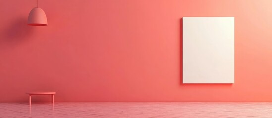 Poster - promotional design template with blank wall space for text in minimalist coral background setting