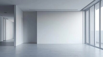 Poster - bright and spacious scandinavian style studio apartment interior with light gray backdrop and ample 