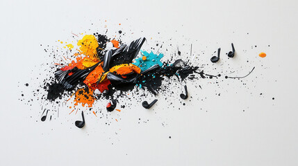 Poster - Vibrant abstract art featuring colorful paint splashes and musical notes, evoking creativity and rhythm. dynamic composition captures essence of music and art