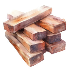 Poster - Watercolor Painting of Stacked Wooden Beams